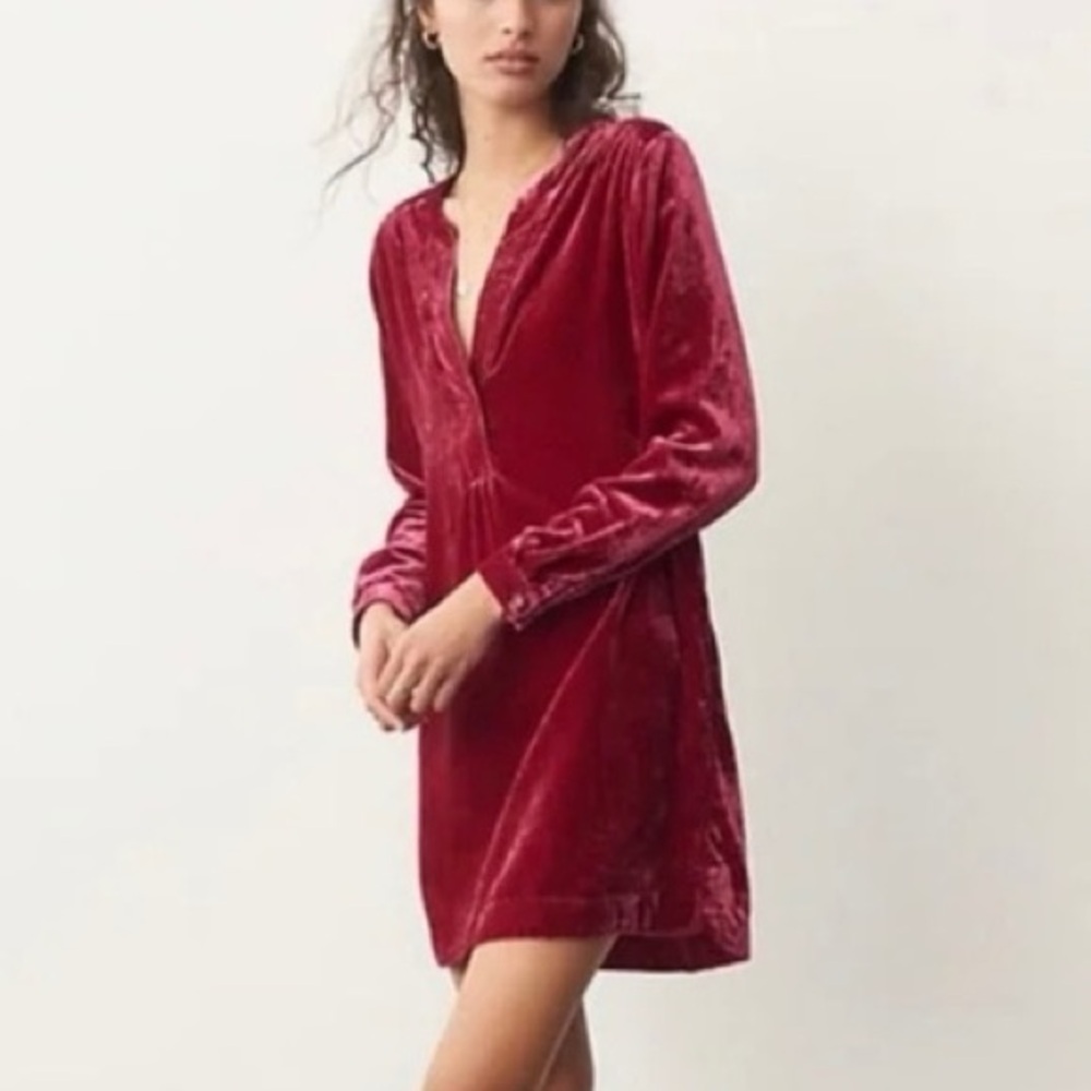 3X Anthropologie Velvet Dress in Ruby